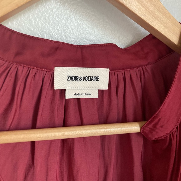 Zadig & Voltaire Tink Satin Long Sleeve Blouse Red L - Picture 5 of 7